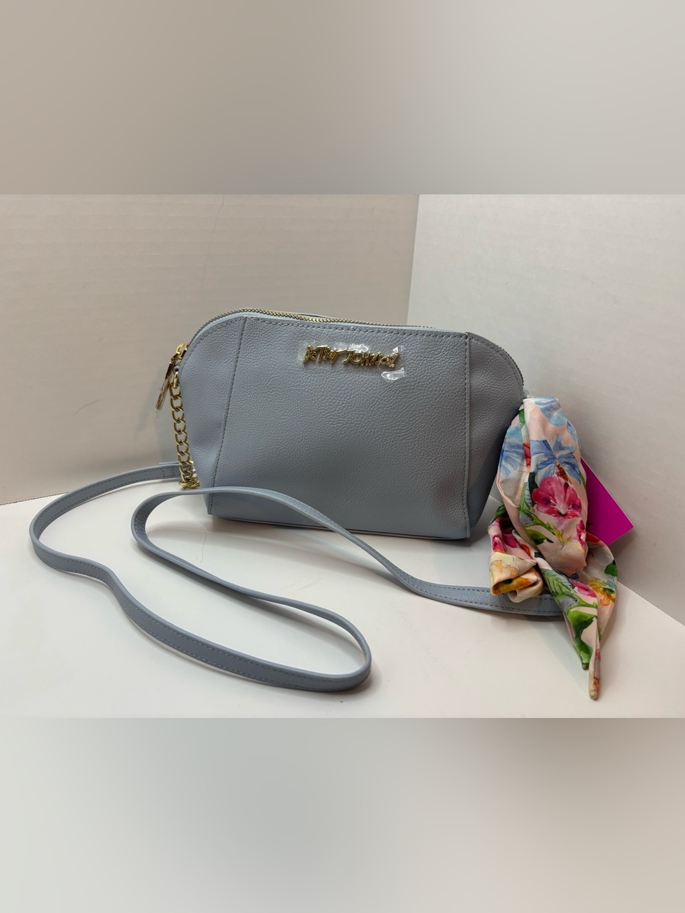 Betsey Johnson cute Light blue Crossbody Bag w Floral Scarf